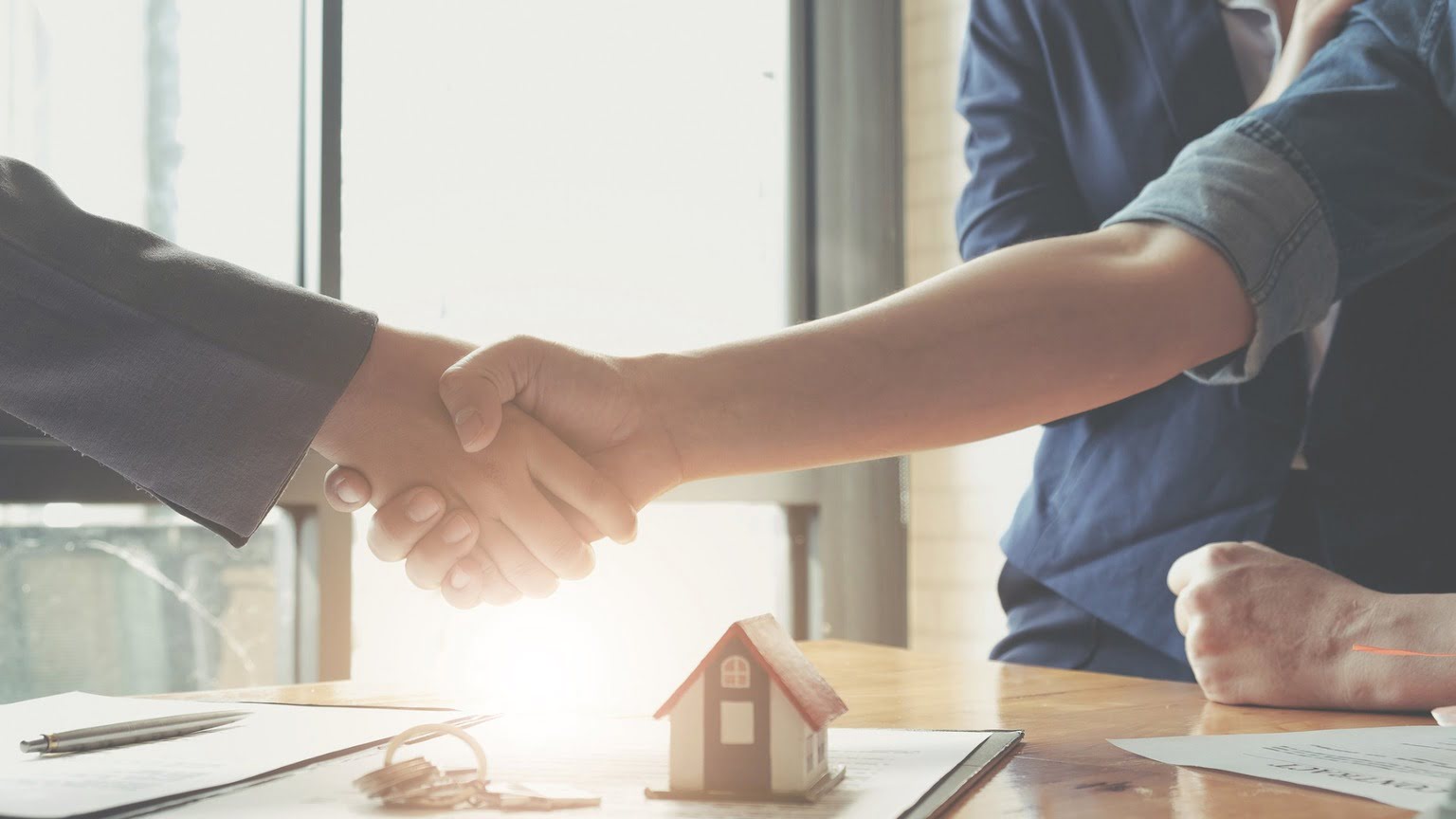 Two people shaking hands.